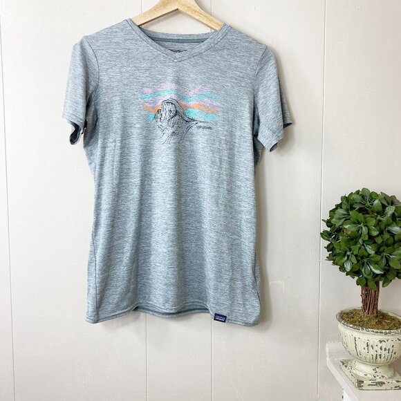 Patagonia Tops - PATAGONIA Gray Daily Capilene Caselayer T-Shirt Graphic Short Sleeve Size Medium